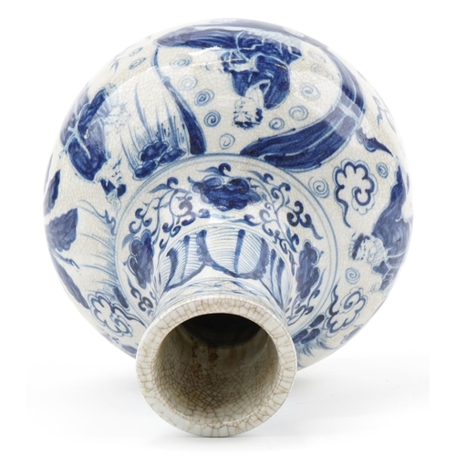 703 - Chinese blue and white porcelain crackle glaze vase hand painted with an emperor and scholars in a l... 