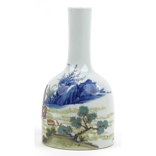 402 - Chinese doucai porcelain mallet vase hand painted with a scholar in a landscape, four figure iron re... 