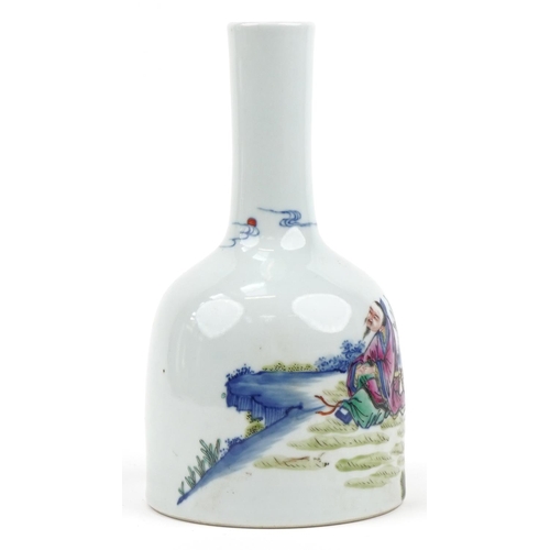 402 - Chinese doucai porcelain mallet vase hand painted with a scholar in a landscape, four figure iron re... 