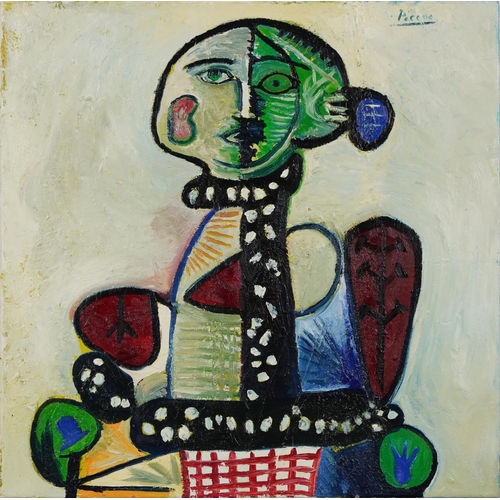 238 - Clive Fredriksson, in the manner of Pablo Picasso - Surreal composition, portrait of a female, oil o... 