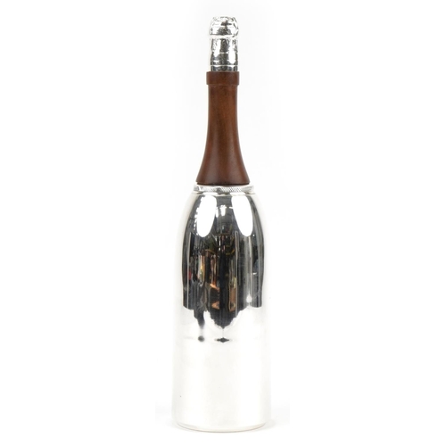 509 - Silver plated cocktail shaker in the form of a Champagne bottle, 38cm high