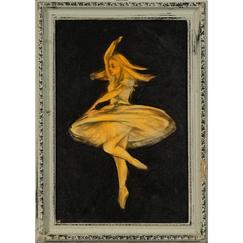 591 - Manner of Laura Knight - Study of a dancing ballerina, oil on board, mounted and framed, 44cm x 28cm... 