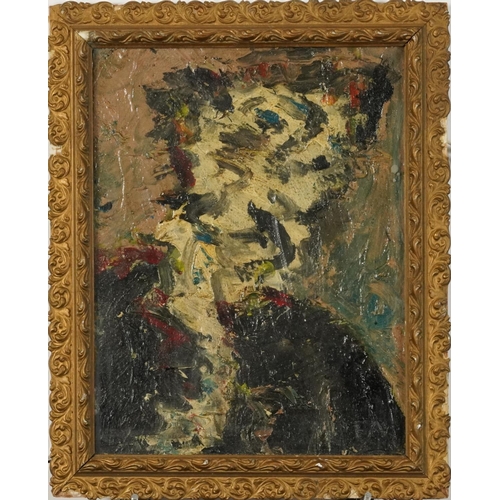 694 - Head and shoulders portrait of a figure, Camden school oil on board, framed and glazed, 32cm x 25cm ... 