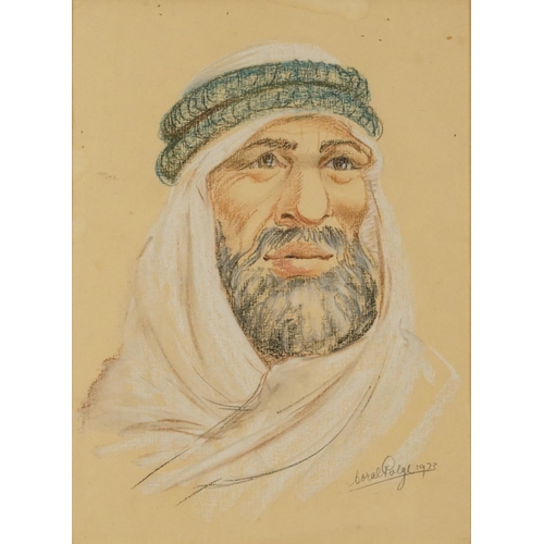 692 - Bearded gentleman and gentleman wearing a turban, pair of 1970s pastels, indistinctly signed, framed... 