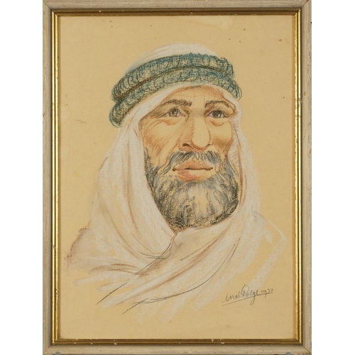 692 - Bearded gentleman and gentleman wearing a turban, pair of 1970s pastels, indistinctly signed, framed... 