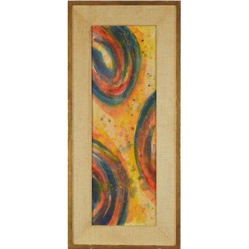 273 - Abstract composition, circles, American school watercolour, New Jersey label verso, mounted, framed ... 