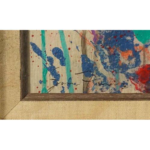 310 - Abstract composition, paint splatters, oil on board, mounted and framed, 45cm x 34cm excluding the m... 