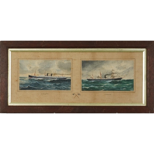 372 - SS Cuzco and RMS Ormuz, pair of heightened maritime interest watercolours, mounted and framed as one... 