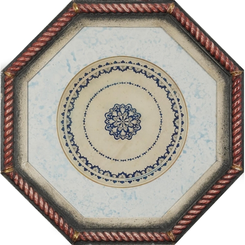 95 - Pair of ink and watercolour circular plate designs housed in octagonal frames, each with Stephanie H... 