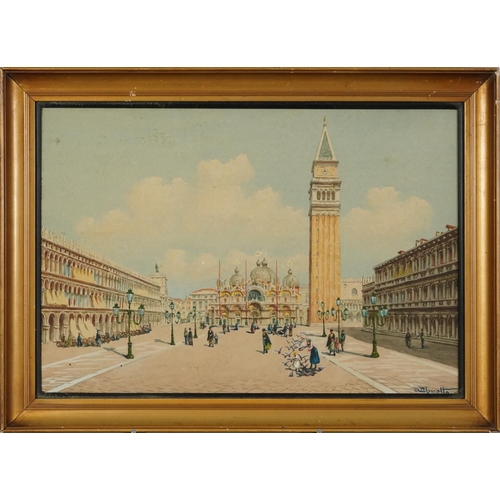 42 - Agnes Minotto - St Mark's Square, Venice, Italian watercolour, A J Soar, West Norwood label verso, m... 