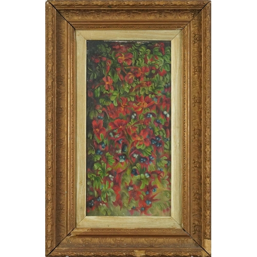 493 - Flowers and berries, 20th century oil on canvas, Winsor & Newton stamp verso, mounted, framed and gl... 