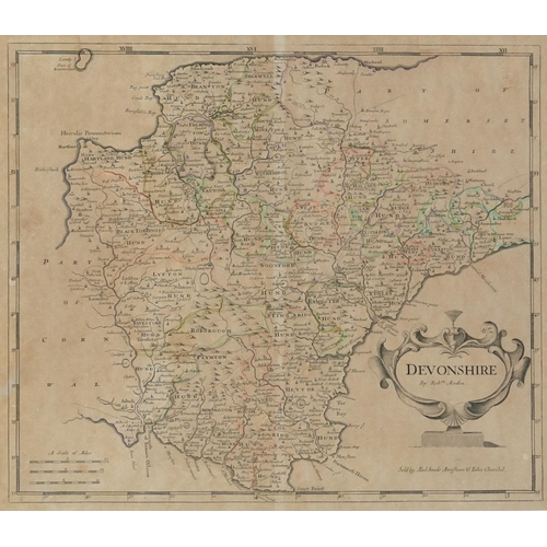 1864 - Antique hand coloured map of Devonshire by Robert Morden, sold by Abet Swale Awnsham & John Churchil... 