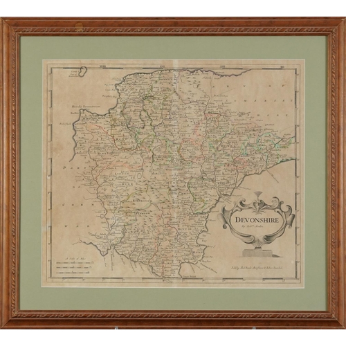 1864 - Antique hand coloured map of Devonshire by Robert Morden, sold by Abet Swale Awnsham & John Churchil... 