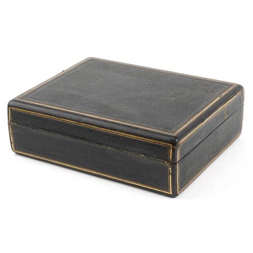 635 - Victorian tooled leather travelling writing box with brass lock impressed S Mordan & Co London, 10cm... 