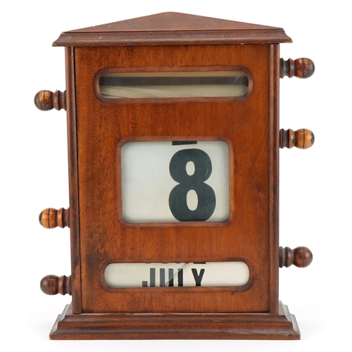 14 - Large early 20th century oak perpetual desk perpetual roller calendar, label to the reverse, 32cm hi... 