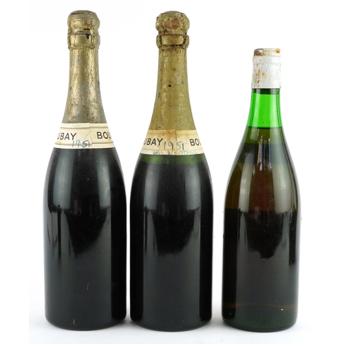 36 - Three bottles of alcohol comprising a bottle M Chapoutier vintage 1975 Chateauneuf-du-Pape Blanc and... 