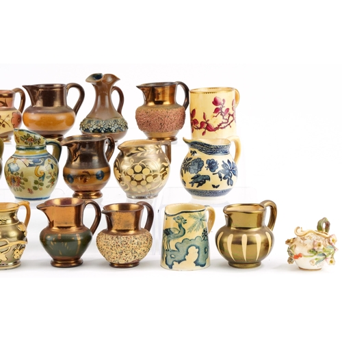 315 - 19th century and later miniature jugs, possibly some salesman samples, including floral encrusted Sp... 