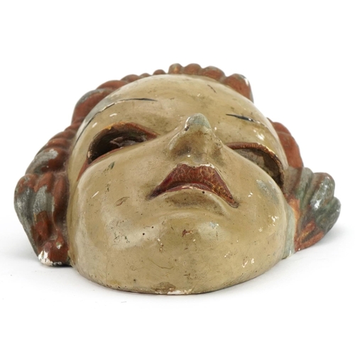 473 - Manner of Goldschneider, Austrian style Art Deco painted plaster wall mask in the form of a female, ... 