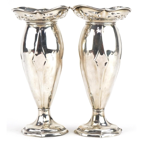 257 - Joseph Gloster Ltd, pair of Art Nouveau silver vases with embossed and pierced decoration, Birmingha... 