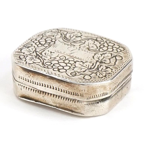 147 - Samuel Pemberton, George III silver vinaigrette with gilt interior, engraved with grapes on vines, B... 