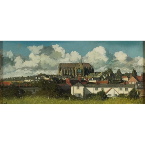 572 - Oliver Ommanney - Amberley from Kithurst Hill and Arundel Cathedral, pair of oil on boards, each wit... 