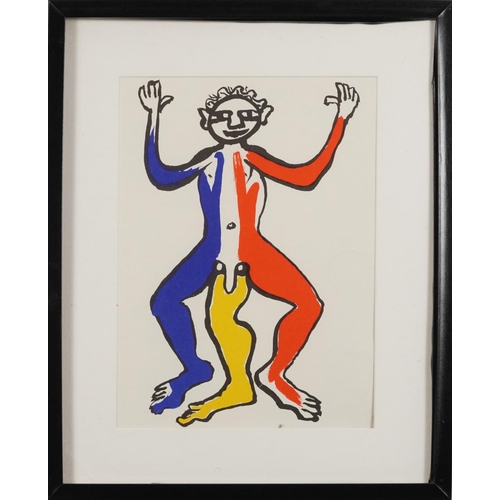 165 - Alexander Calder - Three legged man, lithograph in colour, mounted, framed and glazed, 36.5cm x 26.5... 