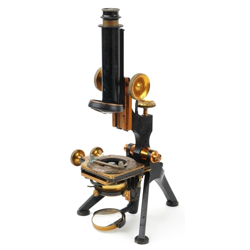 511 - W Watson & Sons of High Holborn London, 19th century lacquered adjustable microscope with mahogany c... 