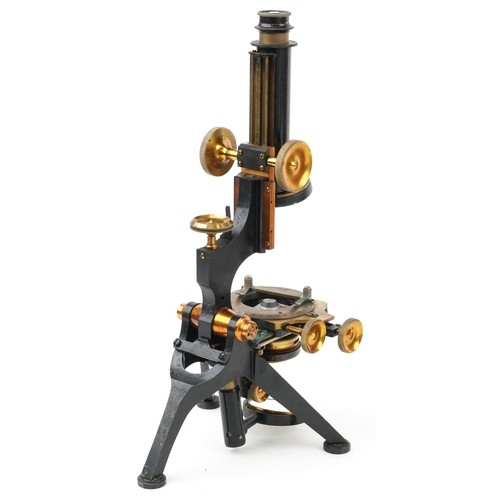 511 - W Watson & Sons of High Holborn London, 19th century lacquered adjustable microscope with mahogany c... 