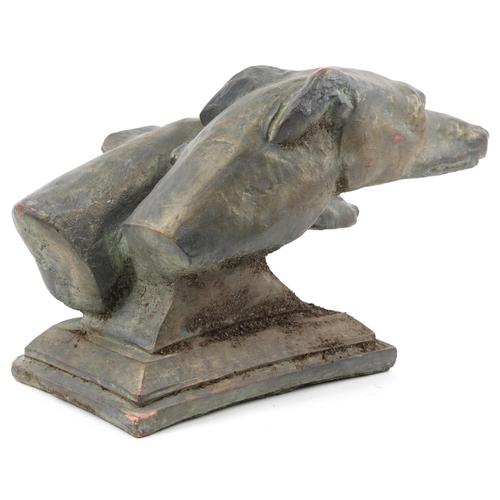 456 - Large bronzed terracotta sculpture of two greyhounds, 43cm in length