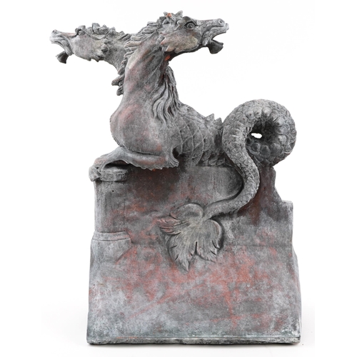 154 - Large Chinese bronzed terracotta statue of a mythical dragon, 53cm high