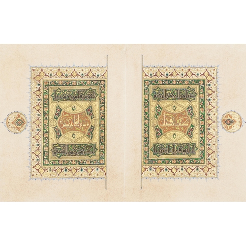 65 - Illuminated Koran Designs, antique Islamic watercolour with gold leaf, mounted, unframed, 36.5cm x 2... 