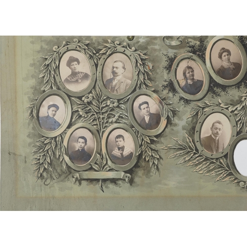 330 - Early 19th century Polish family tree with photographs and inscriptions, unframed, overall 95cm x 72... 