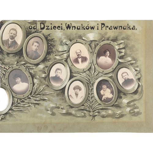 330 - Early 19th century Polish family tree with photographs and inscriptions, unframed, overall 95cm x 72... 