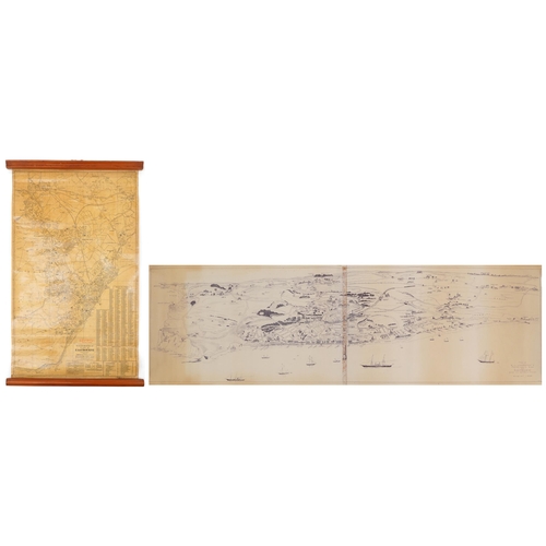 1869 - Geographia, wall hanging plan of Eastbourne published by Geographia Ltd, London and a copy of S L Jo... 