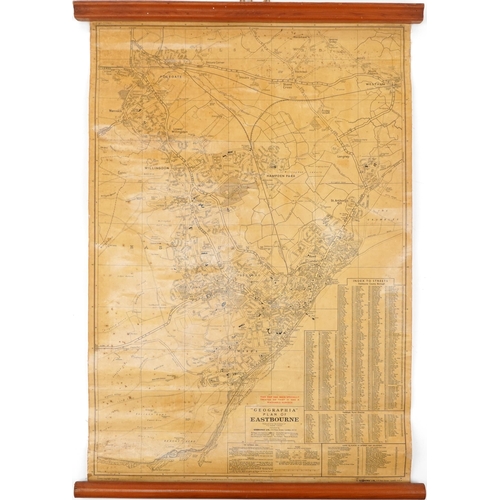 1869 - Geographia, wall hanging plan of Eastbourne published by Geographia Ltd, London and a copy of S L Jo... 