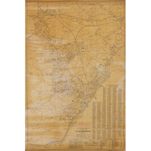 1869 - Geographia, wall hanging plan of Eastbourne published by Geographia Ltd, London and a copy of S L Jo... 