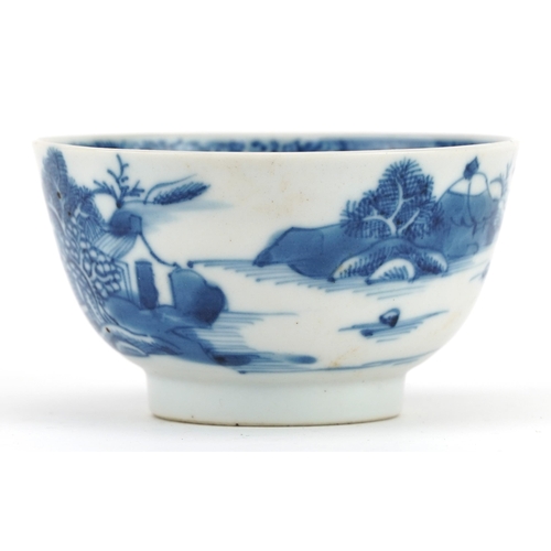 535 - Chinese blue and white porcelain plate and tea bowl hand painted with a river landscape, the largest... 