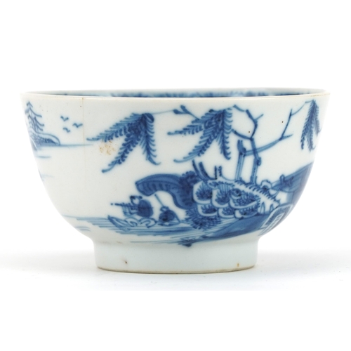 535 - Chinese blue and white porcelain plate and tea bowl hand painted with a river landscape, the largest... 