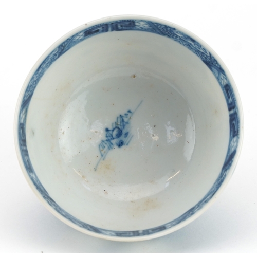 535 - Chinese blue and white porcelain plate and tea bowl hand painted with a river landscape, the largest... 