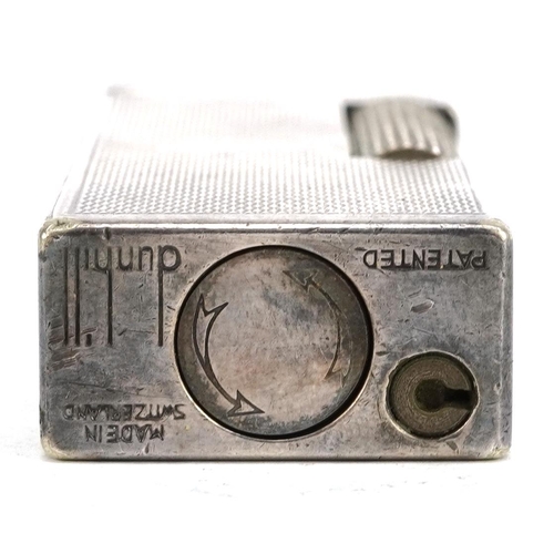 343 - Dunhill, silver plated pocket lighter with engine turned case and box, 6.5cm high