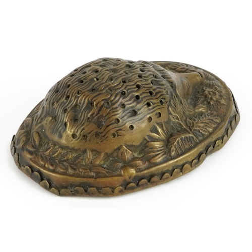 460 - Victorian sewing interest brass desk pincushion in the form of a hedgehog by W Avery & Son of Reddit... 