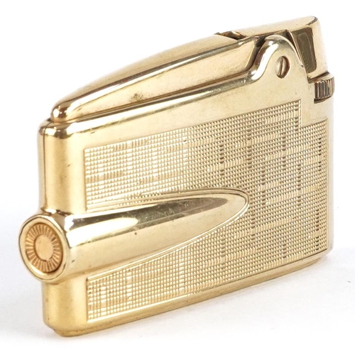 341 - Ronson 9ct gold pocket lighter with engine turned case, 6cm in length