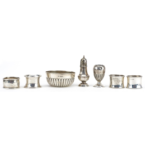 325 - Victorian and later silver objects including a Mappin & Webb demi fluted bowl, octagonal baluster sh... 