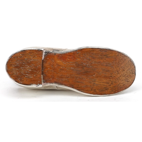 19 - S Blanckensee & Son Ltd, large Edwardian silver and oak pin cushion in the form of a shoe, Chester 1... 