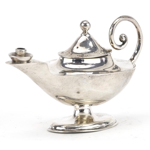 149 - Asprey, George V silver genie oil lamp, London 1915, 10.5cm in length, 66.6g