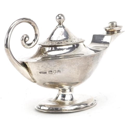 149 - Asprey, George V silver genie oil lamp, London 1915, 10.5cm in length, 66.6g