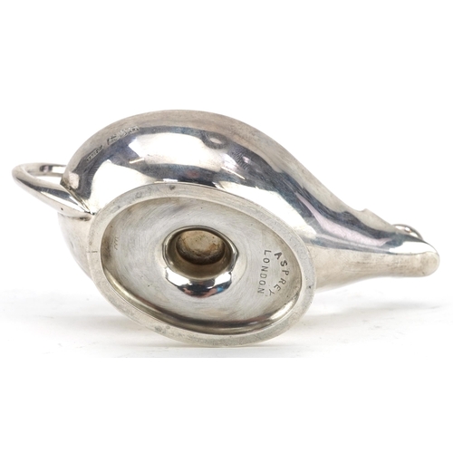 149 - Asprey, George V silver genie oil lamp, London 1915, 10.5cm in length, 66.6g