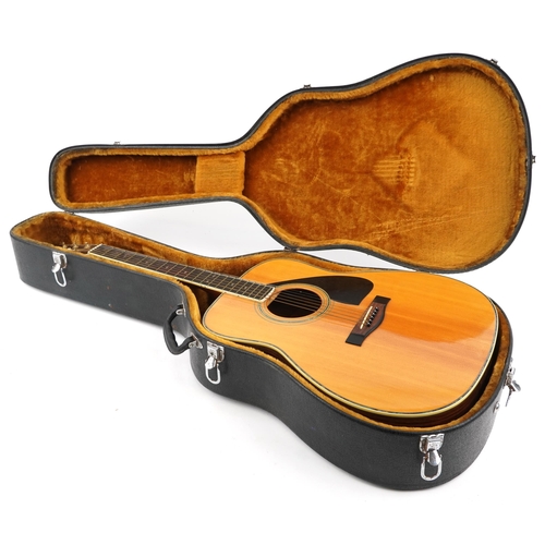 652 - Yamaha FG-460S acoustic guitar with abalone and mother of pearl inlay housed in a protective carry c... 