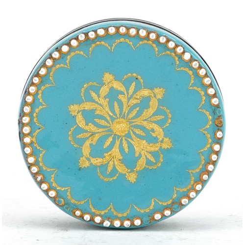 90 - 19th century French silver mounted enamel jewelled patch box hand painted with flowers, 4cm in diame... 