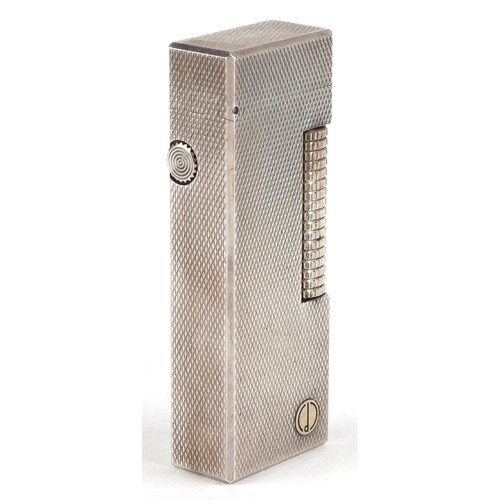 342 - Dunhill silver plated pocket lighter with engine turned case and boxes